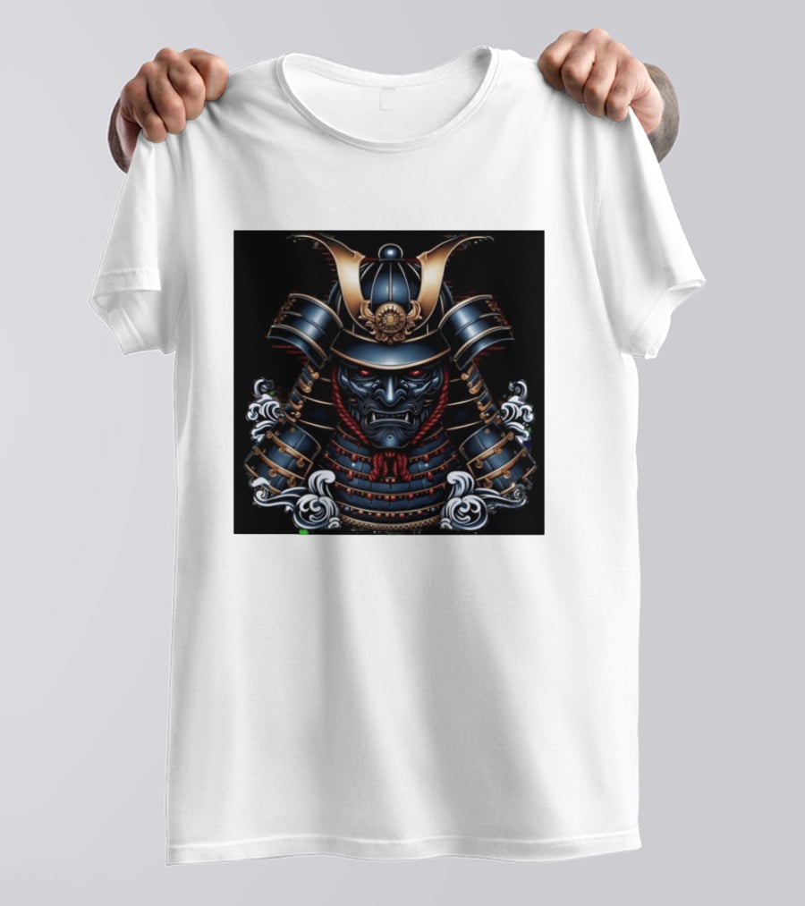 Samurai Warrior Mask Helmet With Traditional Armor And Red Accents T-Shirt