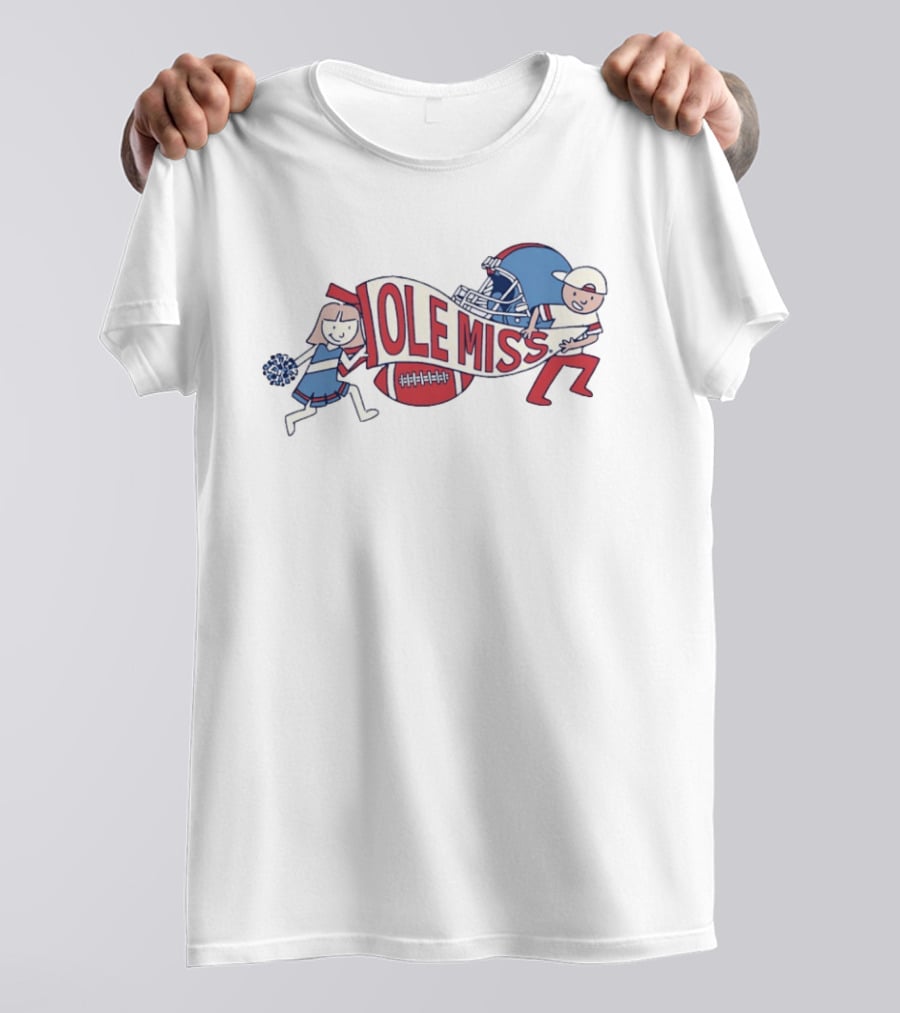 Ole Miss Cheerleader And Football Player Waving Pennant And Helmet T-Shirt