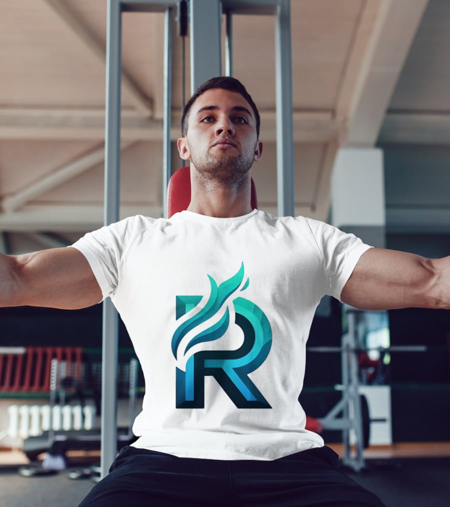 R Flame Letter Blue Green Gradient T-Shirt