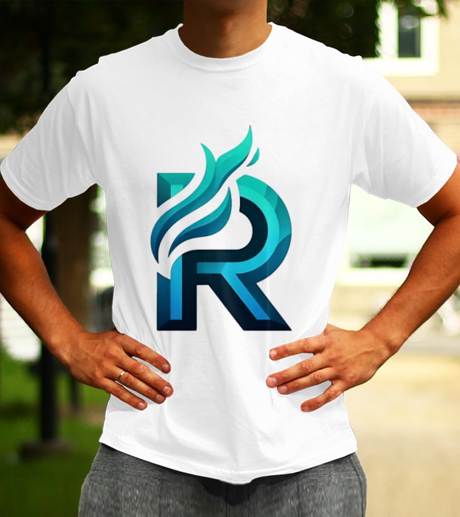 R Flame Letter Blue Green Gradient T-Shirt