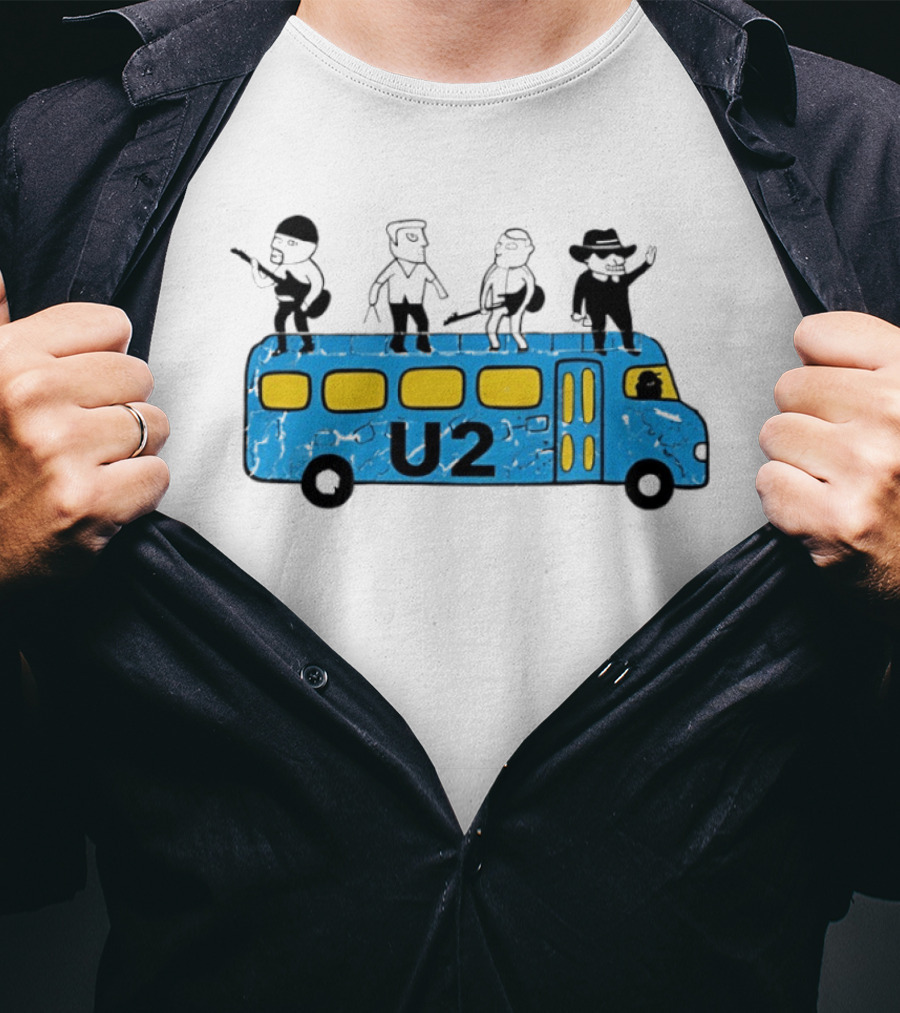 U2 Band Cartoon Bus Music Group On Tour T-Shirt