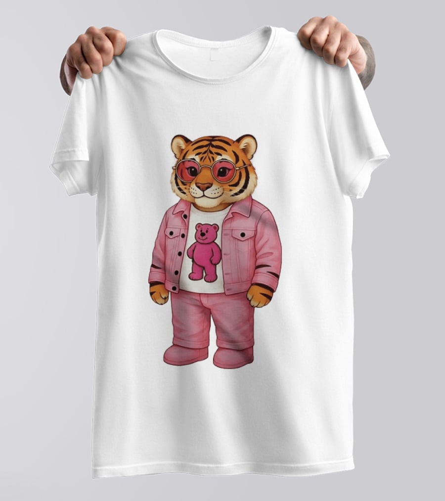 Cincinnati Bengals Fashion Pink Denim Tiger Bear T-Shirt