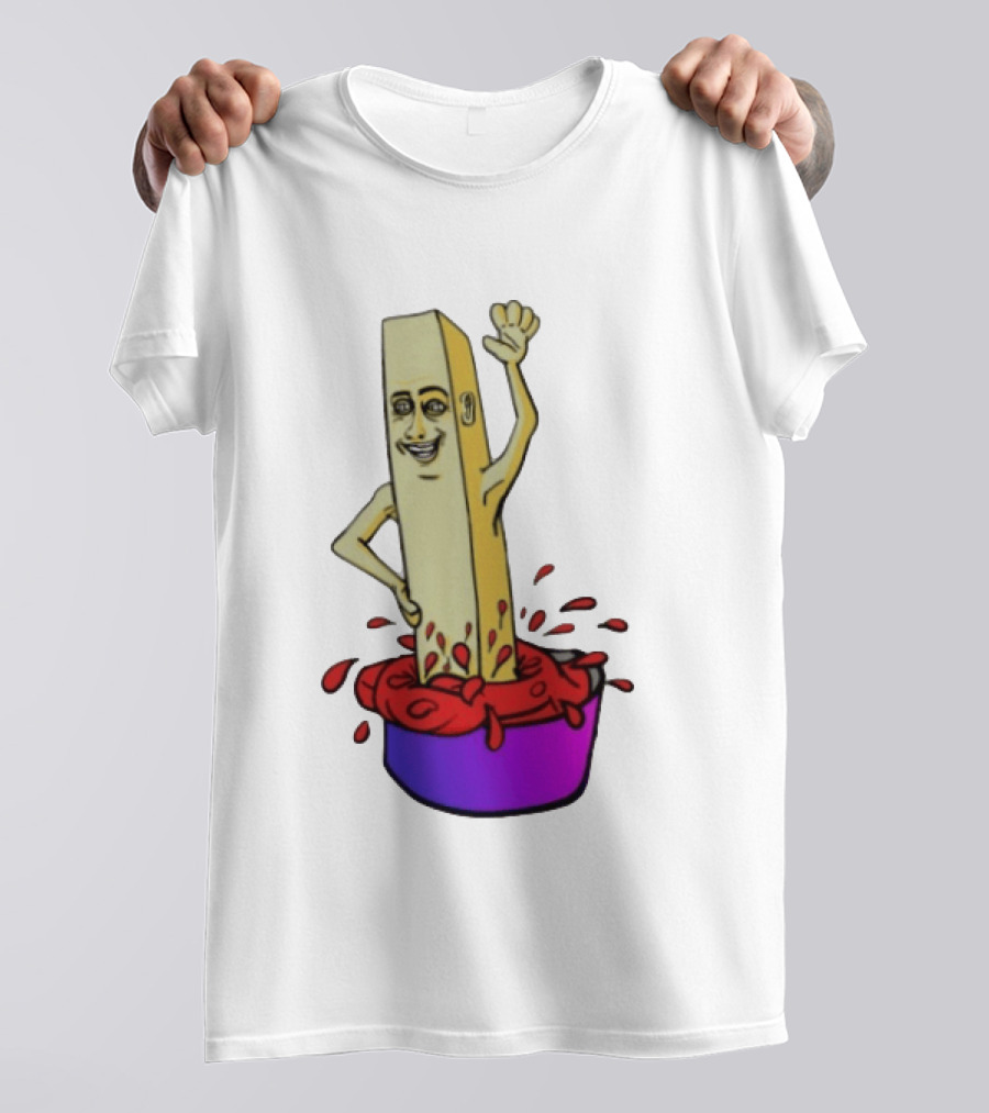 French Fry With Face Humorously Dipping In Ketchup Bowl T-Shirt