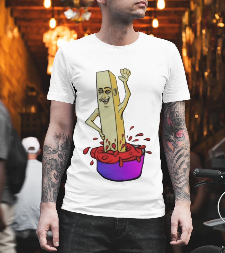 French Fry With Face Humorously Dipping In Ketchup Bowl T-Shirt