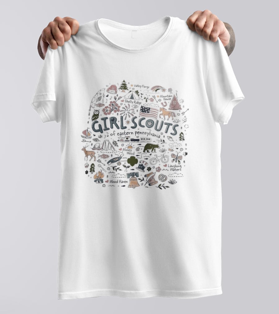 Girl Scouts Eastern Pennsylvania Camping Icons Flag Wildlife Fun T-Shirt