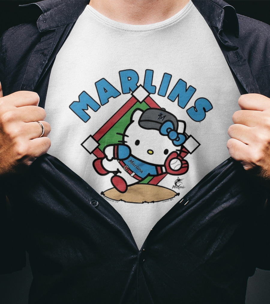 Hello Kitty Miami Marlins Catch Collaboration T-Shirt