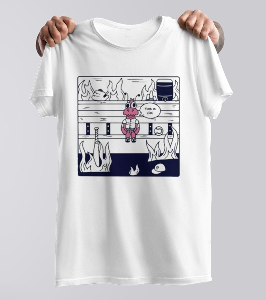 Jaxshrimp This Is Fine Fires Cartoon Cow Sitting Amidst Flames T-Shirt