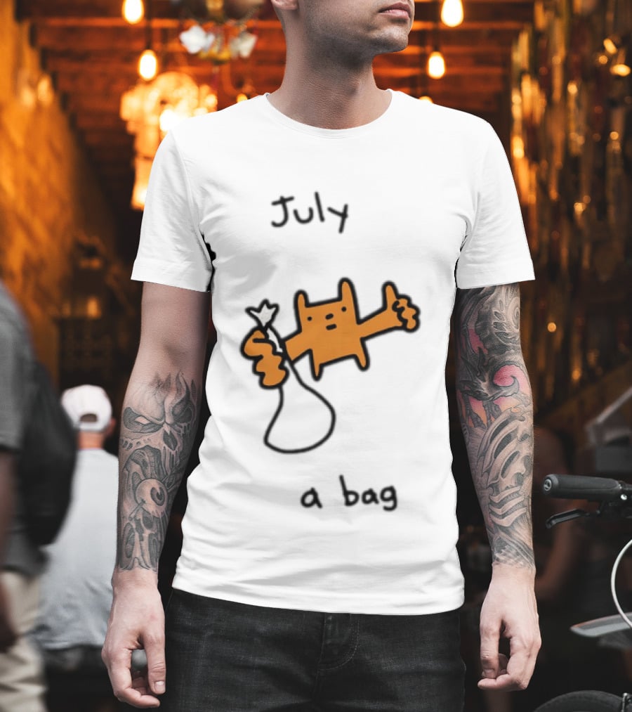July A Bag Orange Character Doodle With White Knot Balloon T-Shirt