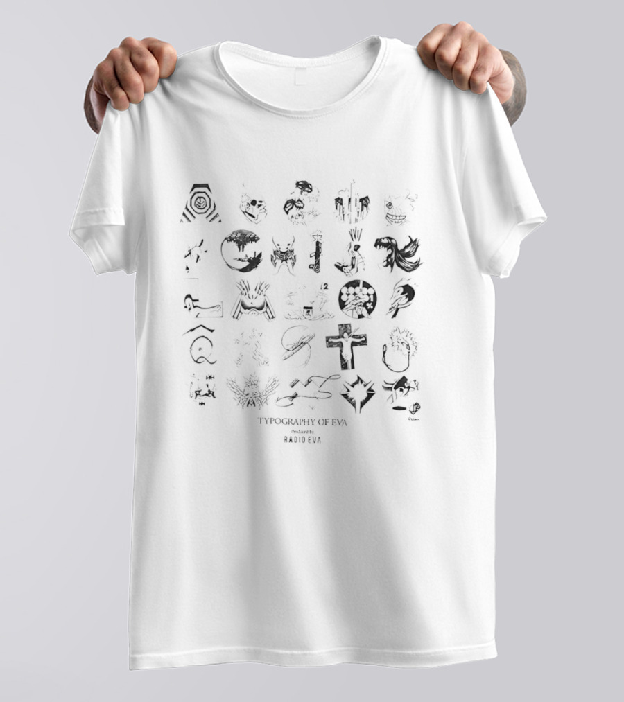 Evangelion Typography Of Eva Radio Eva Alphabet Collage T-Shirt