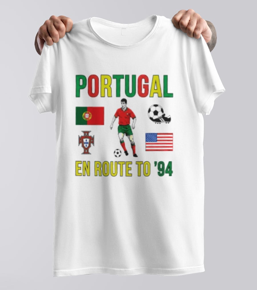 Portugal En Route To '94 World Cup Journey Footballer And Flags T-Shirt