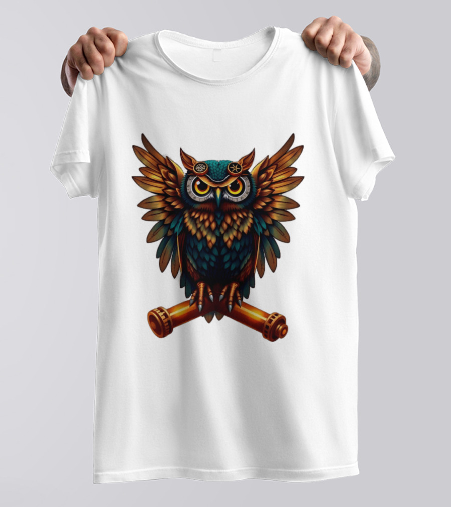 Steampunk Owl With Gears And Pistons Mechanic Aesthetic T-Shirt