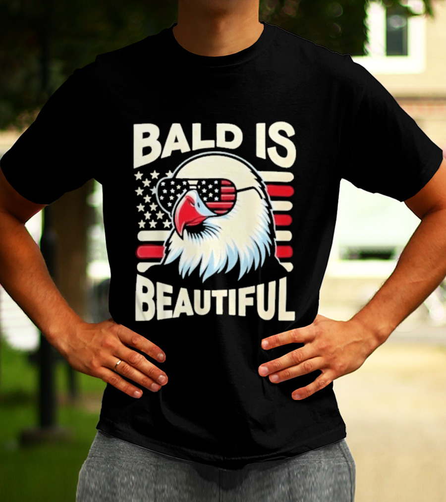 Bald Is Beautiful USA Patriotic Eagle Stars And Stripes T-Shirt