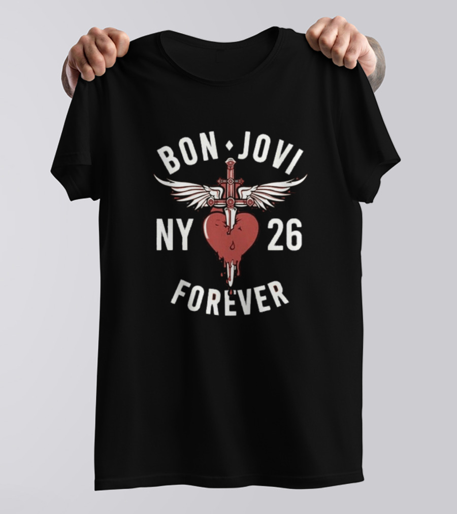 Bon Jovi NY 26 Forever Tour Cross Heart Wings T-Shirt