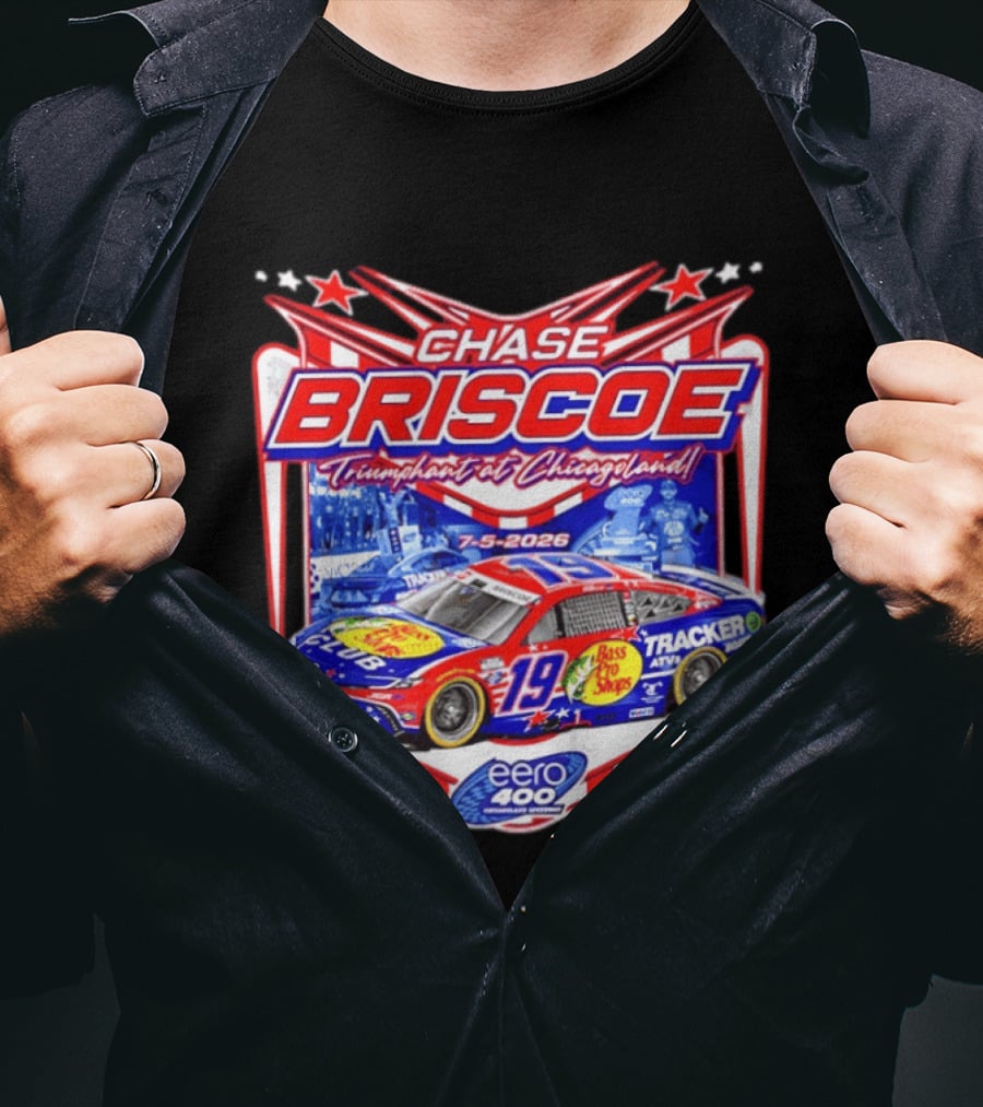 Chase Briscoe Triumph At Chicagoland July 5 2026 Eero 400 Cup Series Race Winner Bass Pro Shops 19 Tracker Boats Chicagoland Speedway T-Shirt