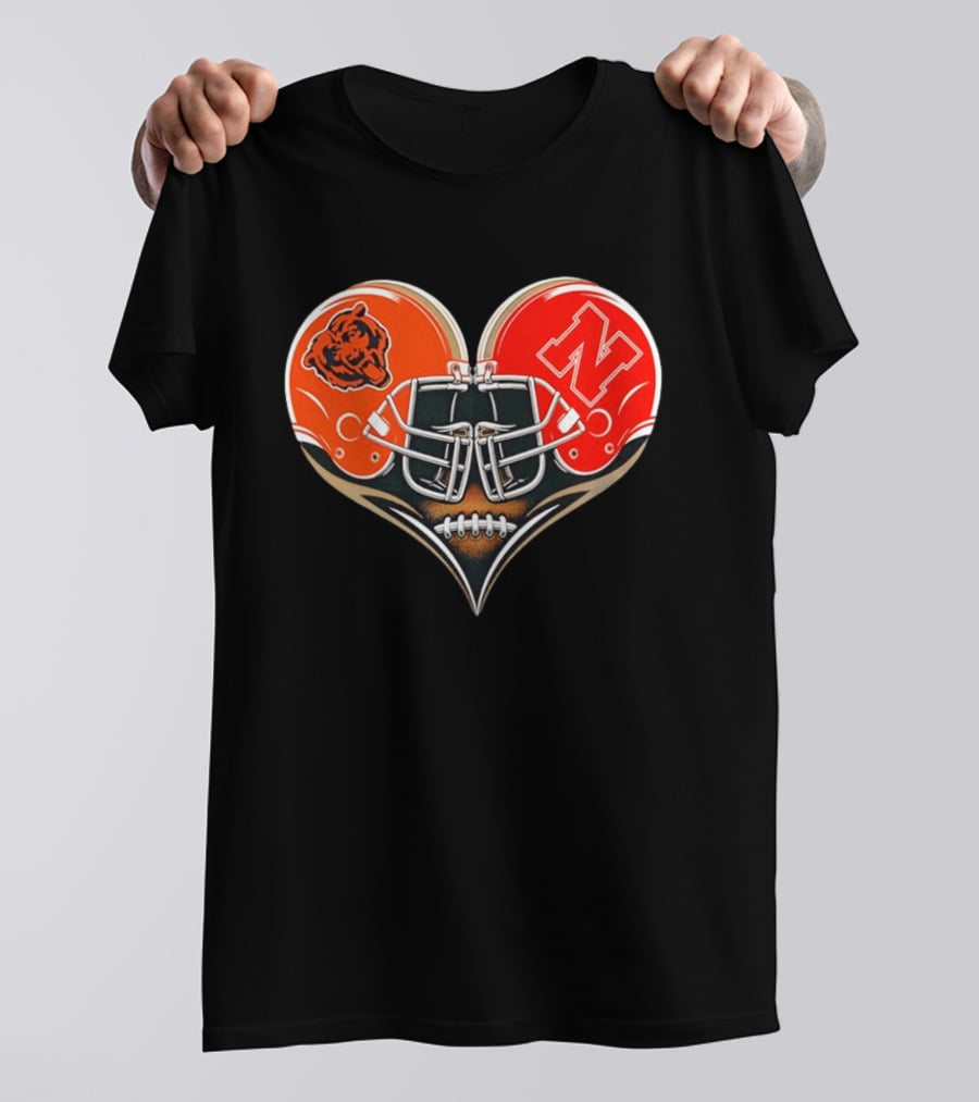 Chicago Bears Nebraska Cornhuskers Heart Shaped Helmets Football Fan Gear T-Shirt