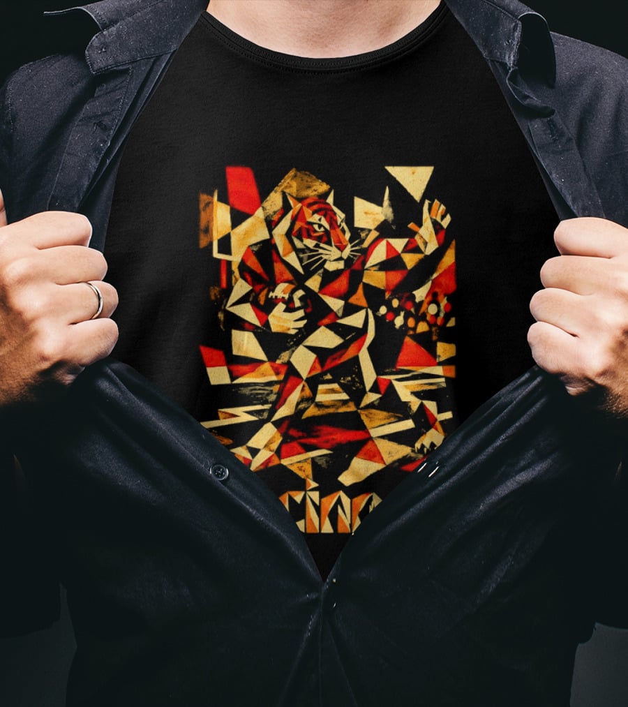 Cincinnati Bengals Tiger Geometric Football T-Shirt