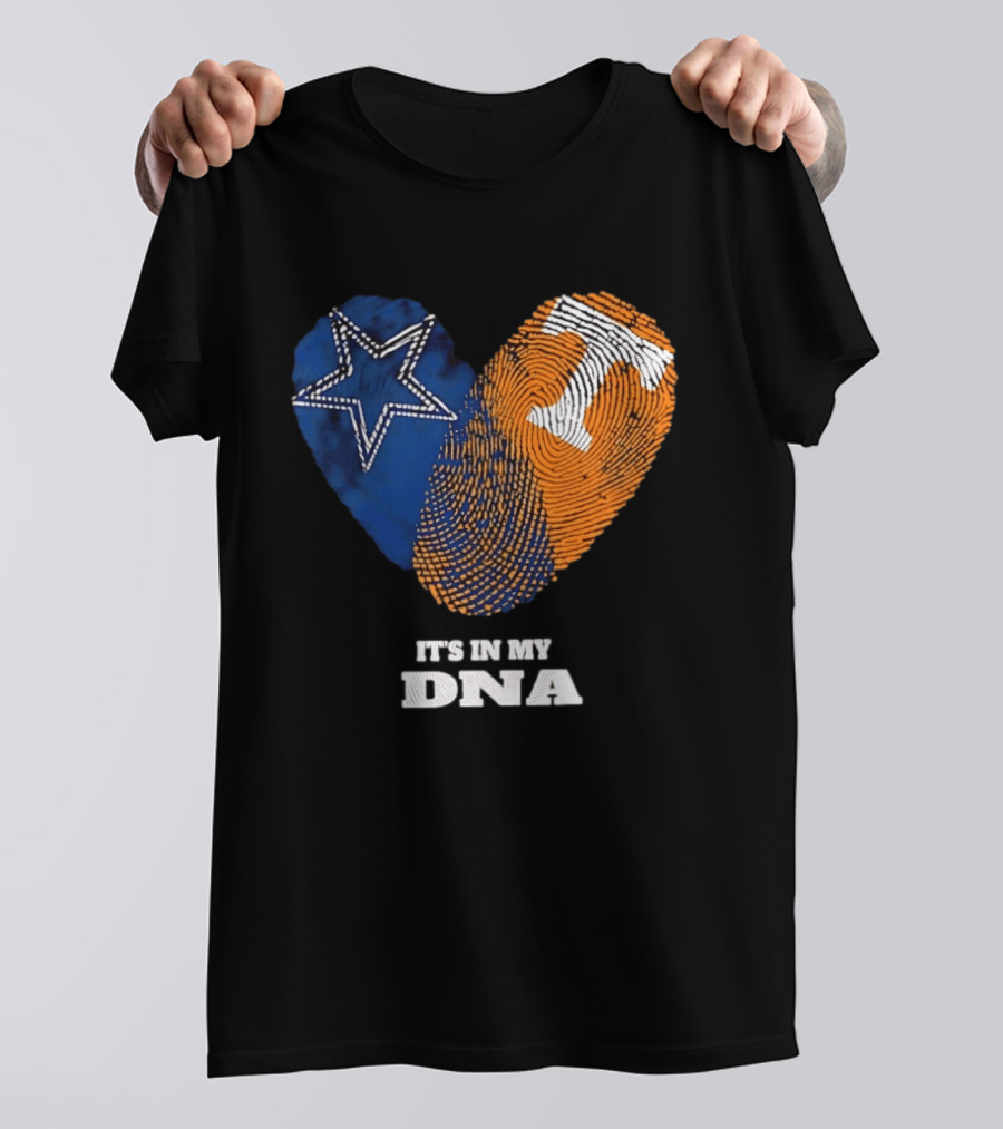 Dallas Cowboys Star And Tennessee Volunteers Orange Fingerprint Heart It's In My DNA T-Shirt