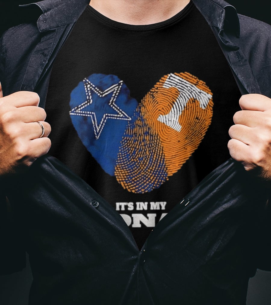 Dallas Cowboys Star And Tennessee Volunteers Orange Fingerprint Heart It's In My DNA T-Shirt