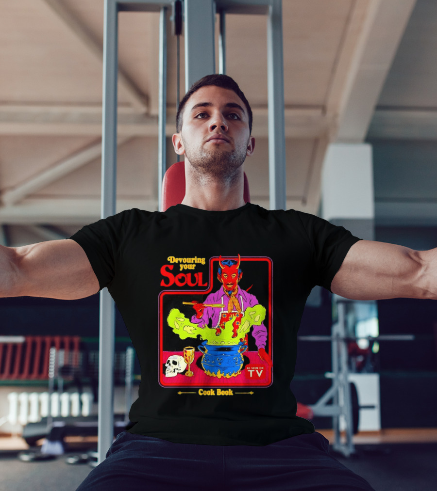 Devouring Your Soul Cook Book Steven Rhodes Retro Devil Cooking As Seen On TV Horror T-Shirt