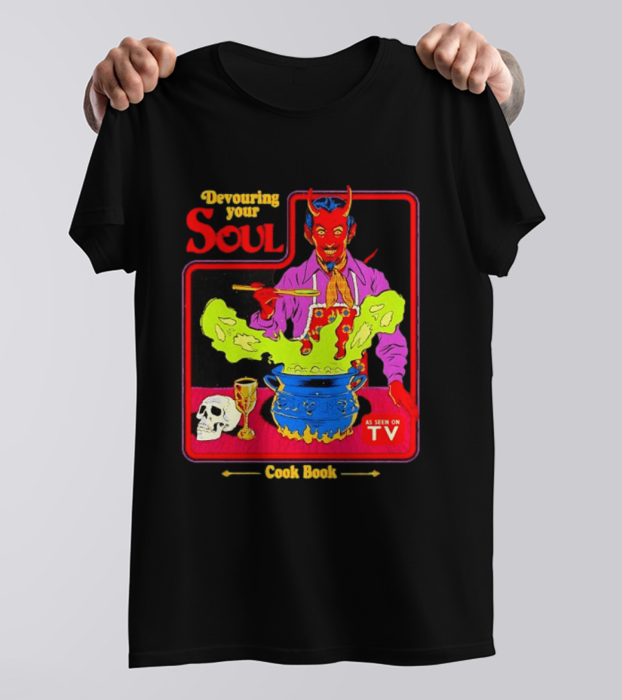 Devouring Your Soul Cook Book Steven Rhodes Retro Devil Cooking As Seen On TV Horror T-Shirt