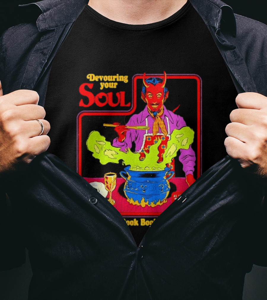 Devouring Your Soul Cook Book Steven Rhodes Retro Devil Cooking As Seen On TV Horror T-Shirt
