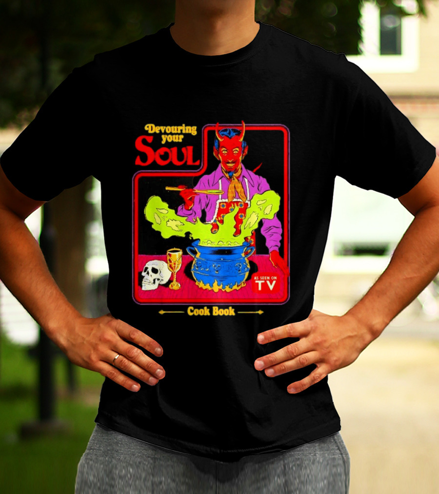 Devouring Your Soul Cook Book Steven Rhodes Retro Devil Cooking As Seen On TV Horror T-Shirt