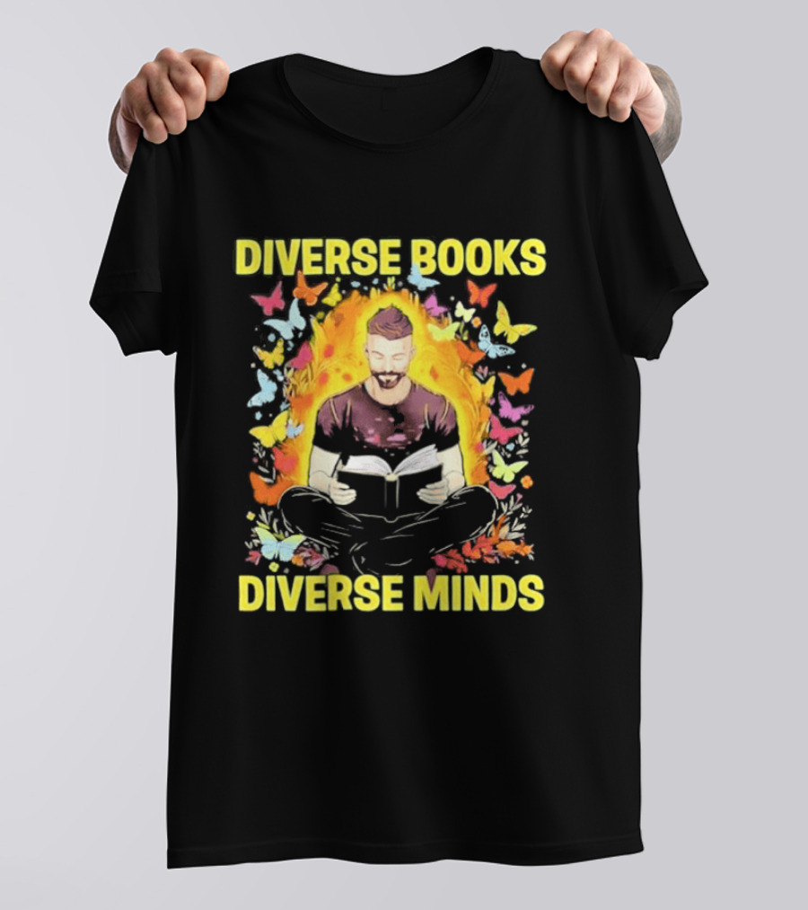 Diverse Books Diverse Minds Reading Book Lover With Colorful Butterfly Motif T-Shirt