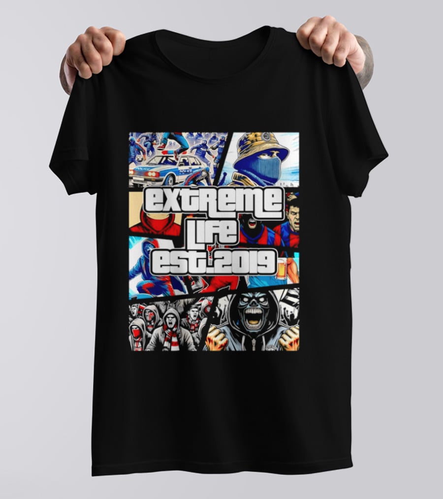 Extreme Life Est 2019 Football Hooligan Collage T-Shirt