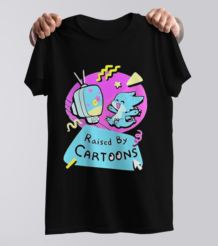 Raised By Cartoons Nostalgia 90s Kid Cartoon Lover Retro TV And Playful Puppy Scene T-Shirt