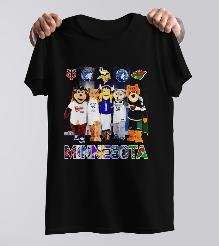 Minnesota Twins Lynx Vikings Timberwolves Wild Mascots Collage T-Shirt