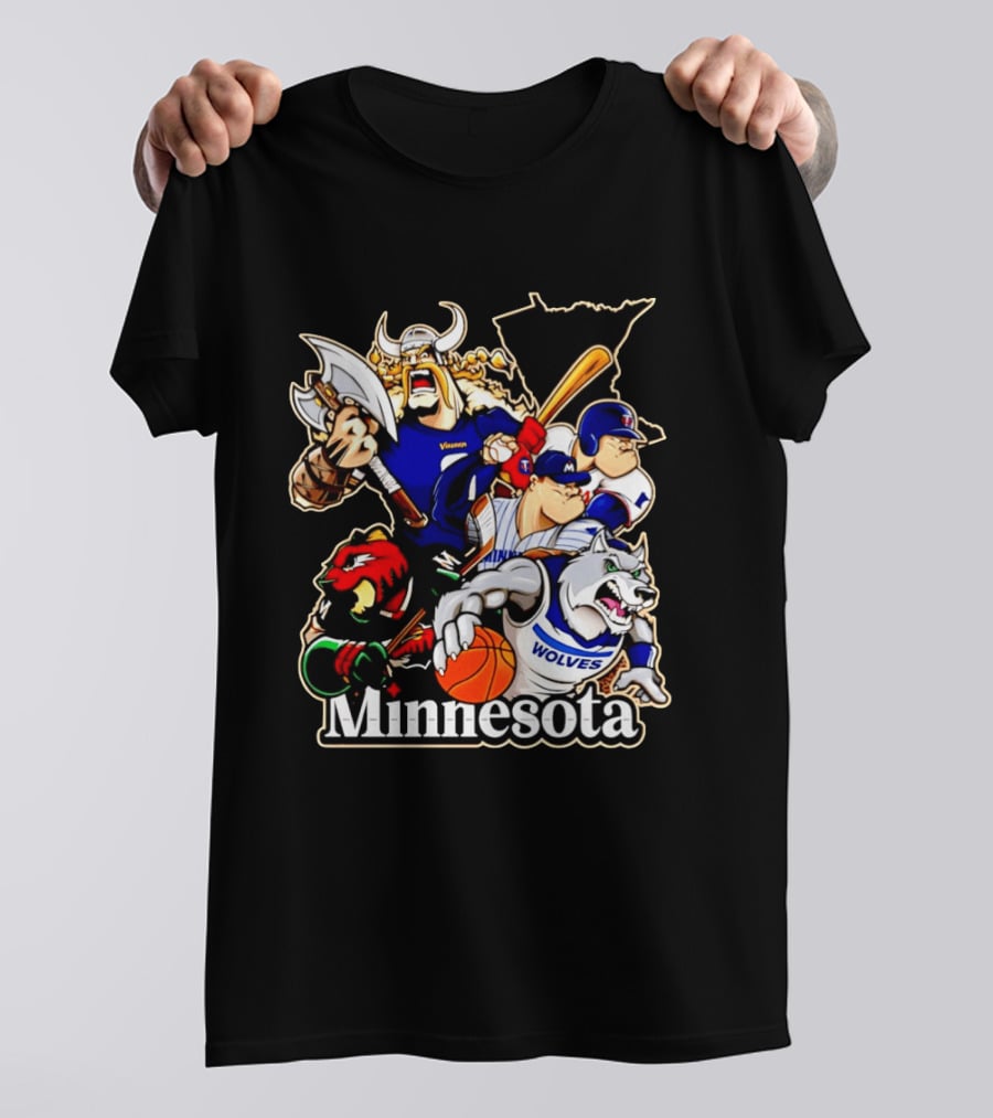 Minnesota Vikings Wild Twins Timberwolves Characters Collage T-Shirt