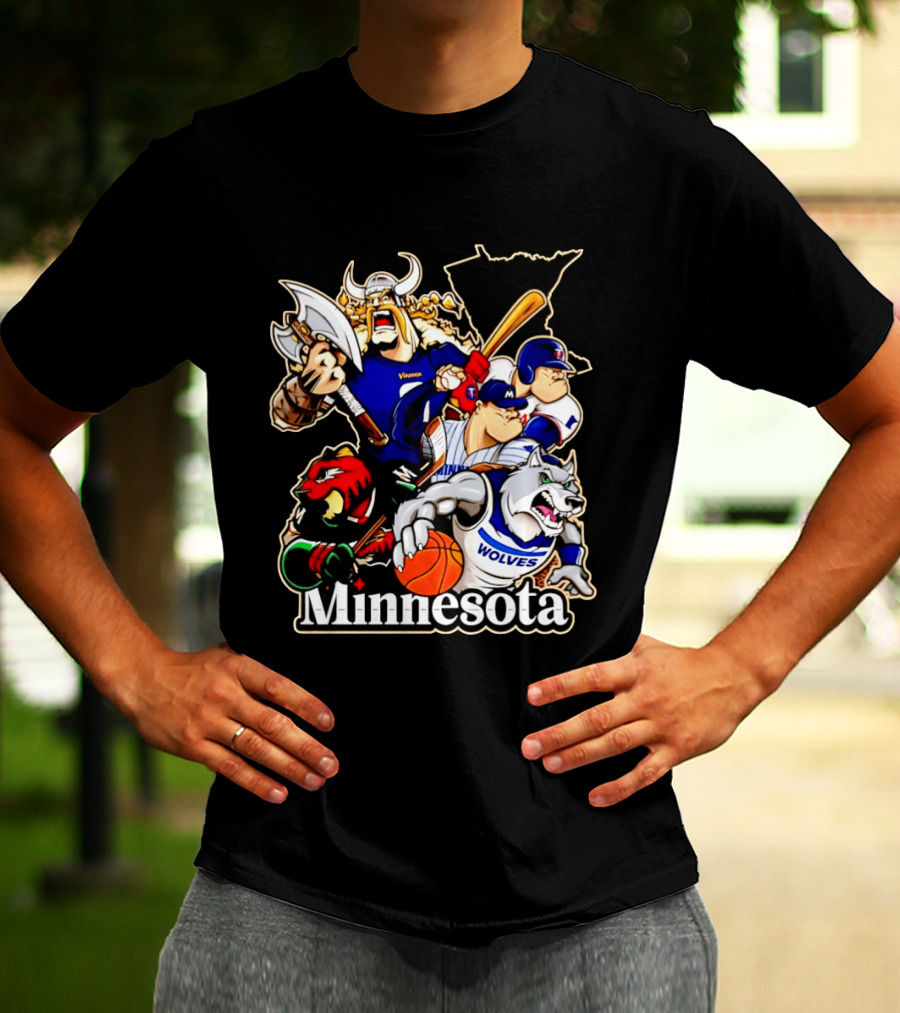Minnesota Vikings Wild Twins Timberwolves Characters Collage T-Shirt