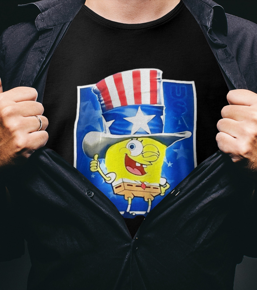 Sponge Thumbs Up American Flag USA Stars And Stripes Hat T-Shirt