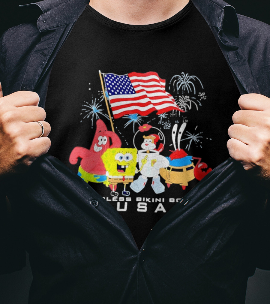 God Bless Bikini Bottom USA Sponge 4th Of July Celebration T-Shirt