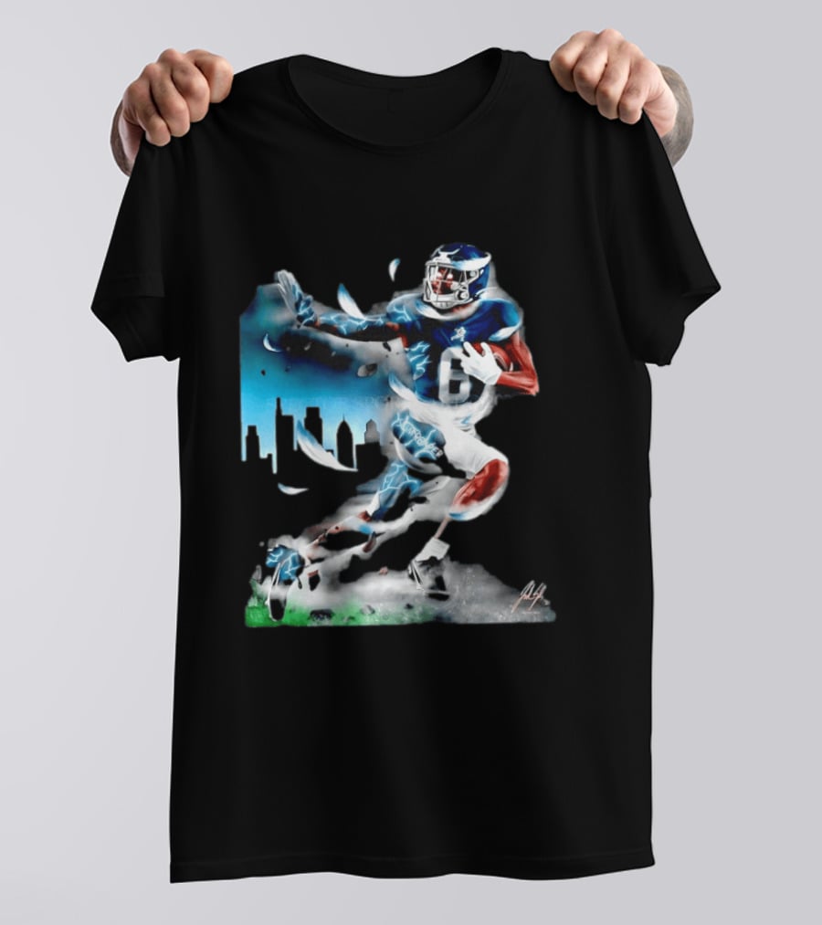 Philadelphia Eagles Devonta Smith Slim Reaper Skyline Dynamic Football Action T-Shirt