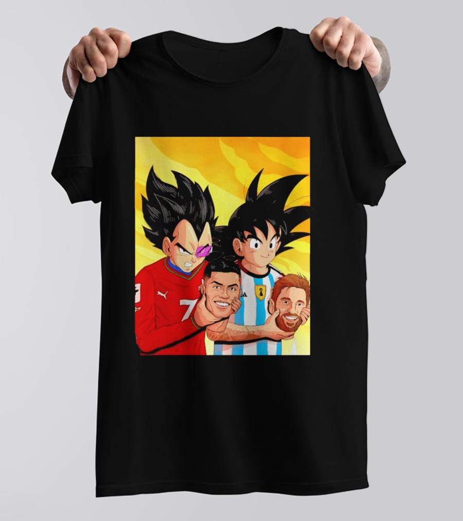 Vegeta And Goku With Ronaldo 7 And Messi Argentina Heads T-Shirt