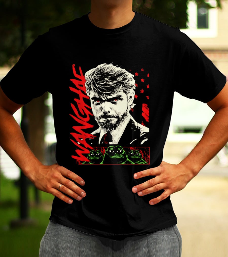 Wangyae Distressed Frogs With Intense Bearded Man And Red Accents T-Shirt