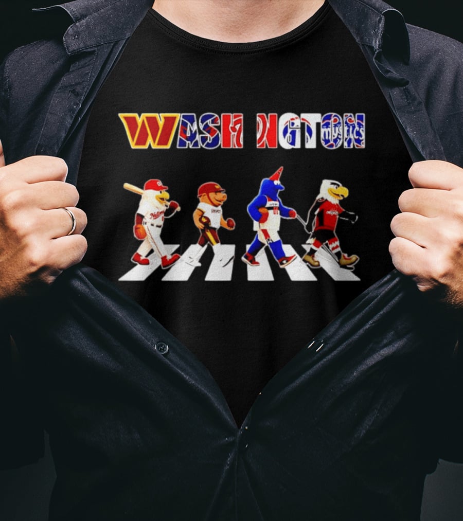 Washington Nationals Wizards Capitals Mystics Mascots Walking Across Abbey Road Mashup T-Shirt