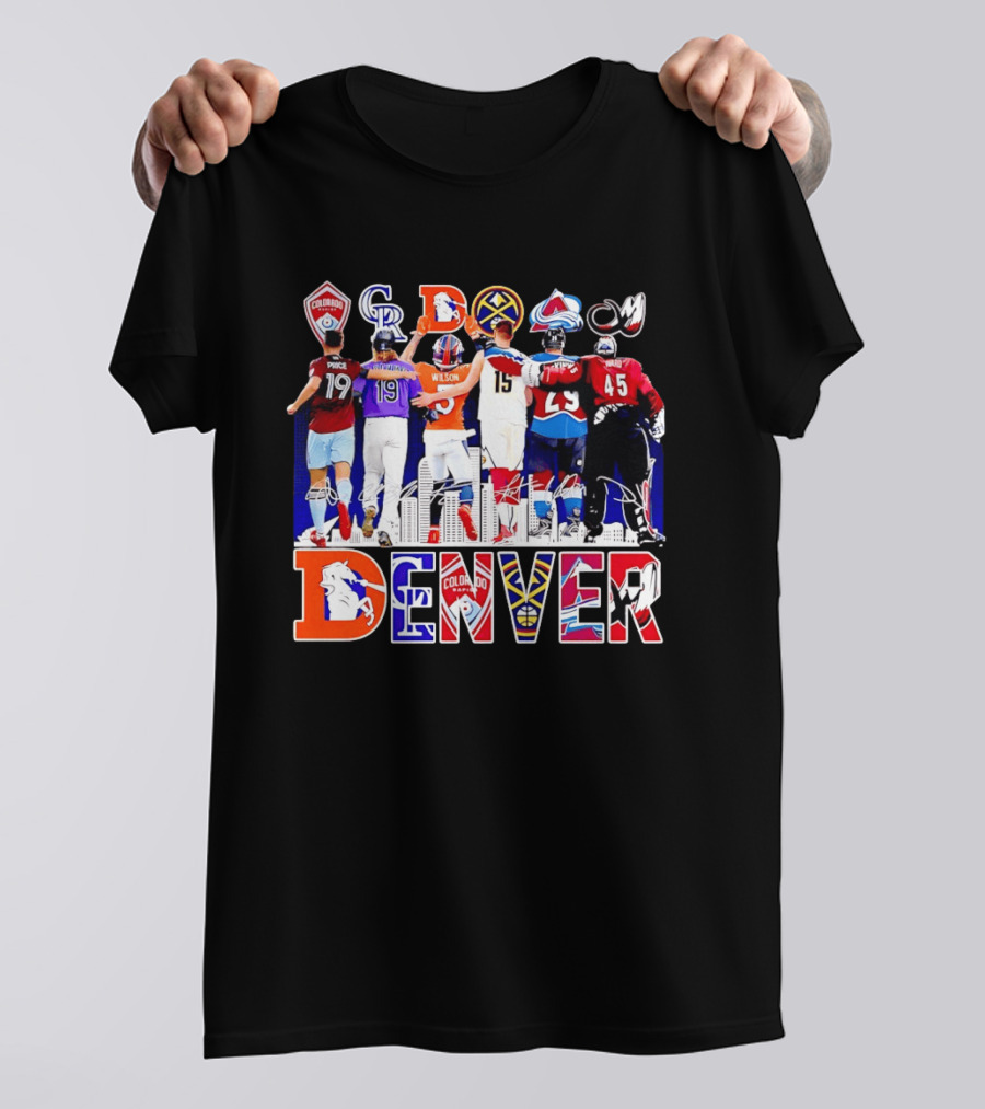 Denver Colorado Sports Collage With Price Wilson Skyline And Team Logos T-Shirt