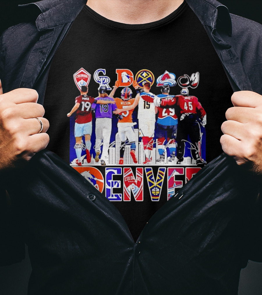 Denver Colorado Sports Collage With Price Wilson Skyline And Team Logos T-Shirt
