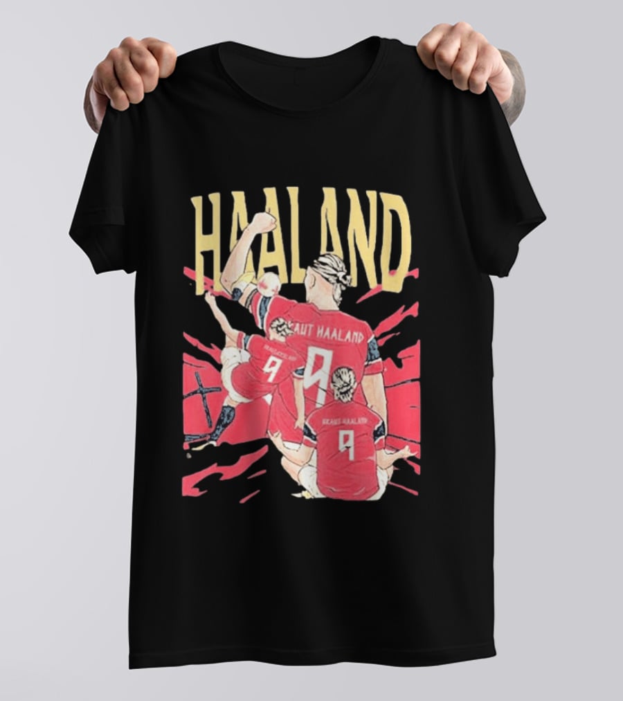 Haaland Cartoon Celebrating Norway Football Number 9 T-Shirt