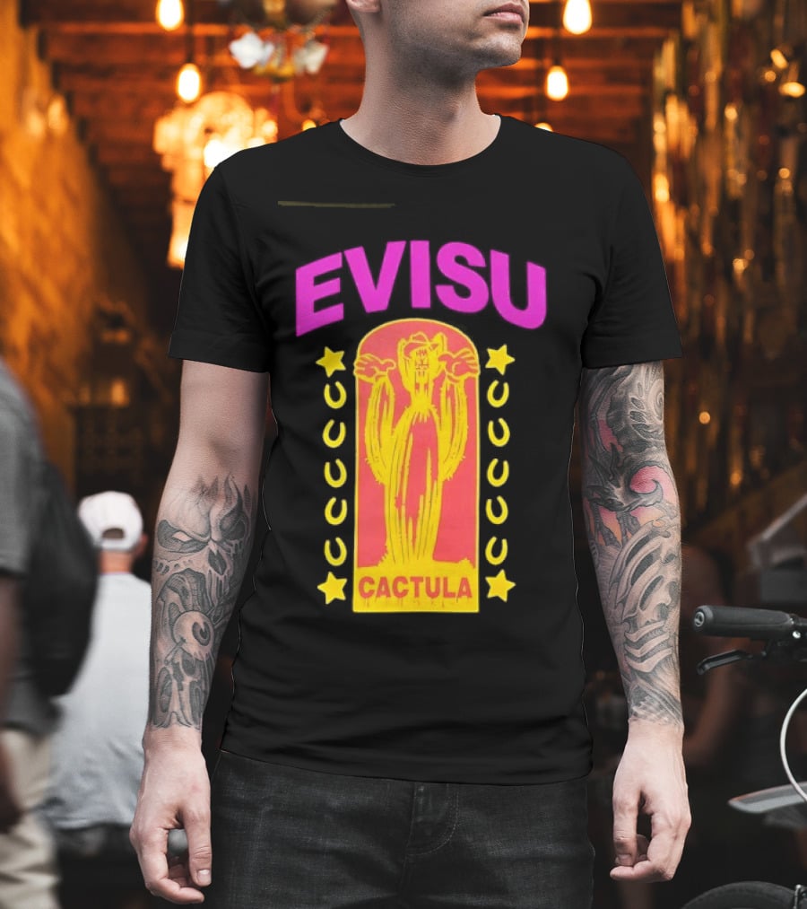 Evisu Cactula Cactus Star And Crescent Yellow Pink T-Shirt