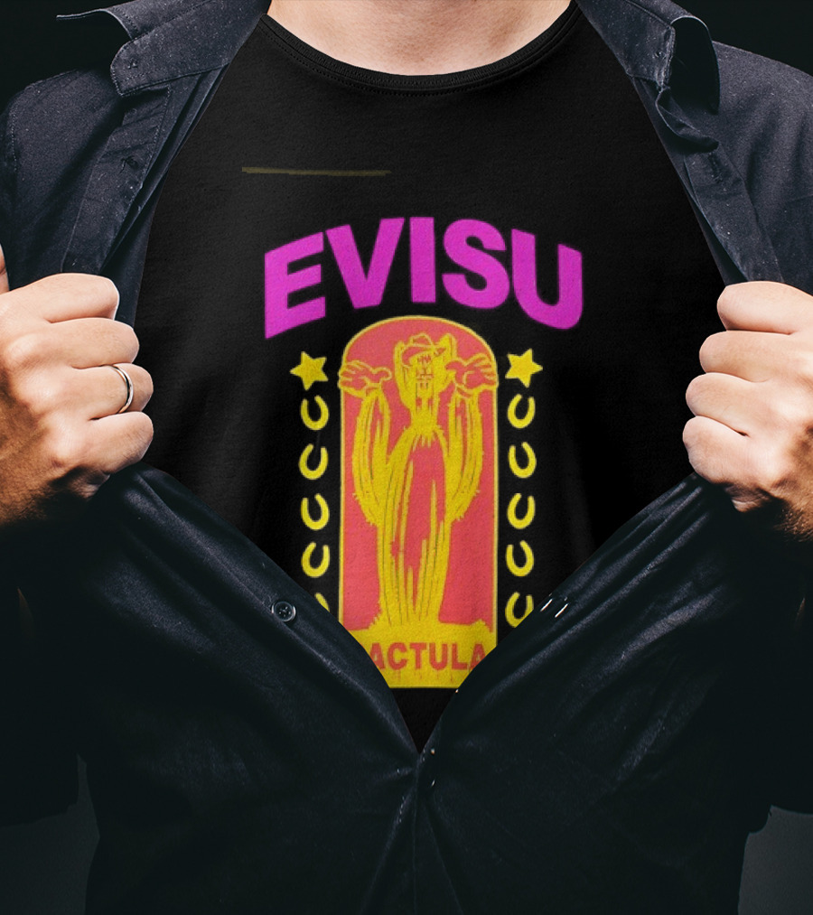 Evisu Cactula Cactus Star And Crescent Yellow Pink T-Shirt