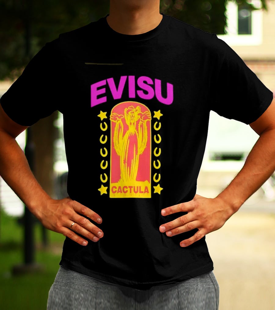 Evisu Cactula Cactus Star And Crescent Yellow Pink T-Shirt