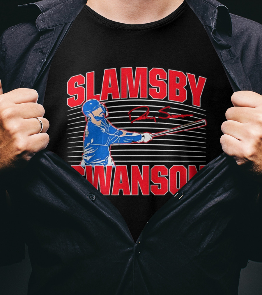 Dansby Swanson Chicago Cubs Slamsby Baseball Slugger 2 3 Swing T-Shirt