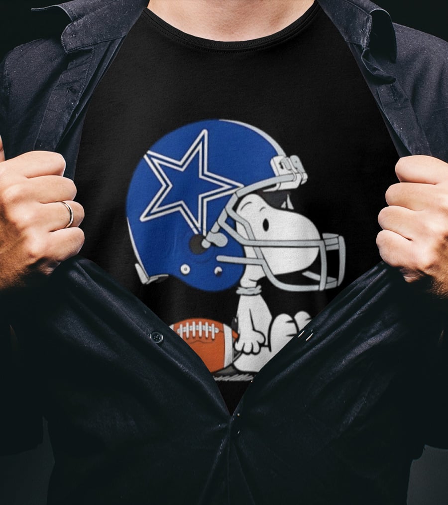 Snoopy Dallas Cowboys Football Helmet Collaboration Peanuts NFL Fan T-Shirt