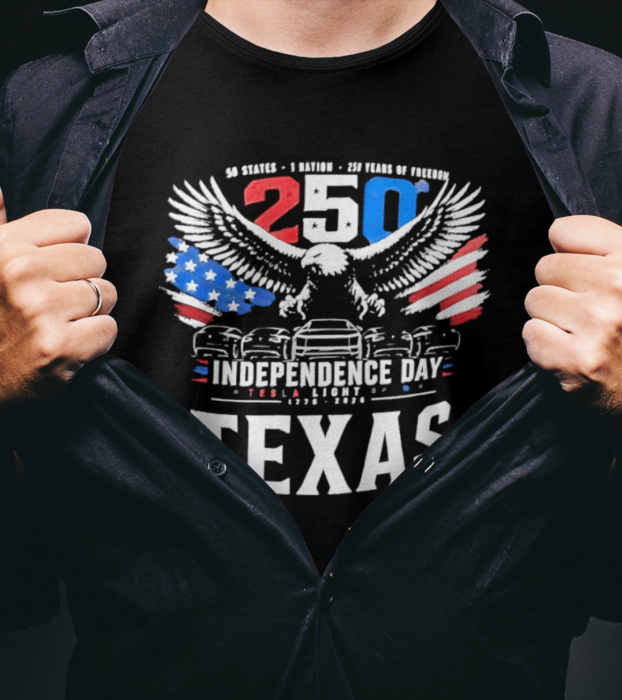 Texas 250 Independence Day Tesla Light Show 1776 2026 Eagle USA Flag T-Shirt