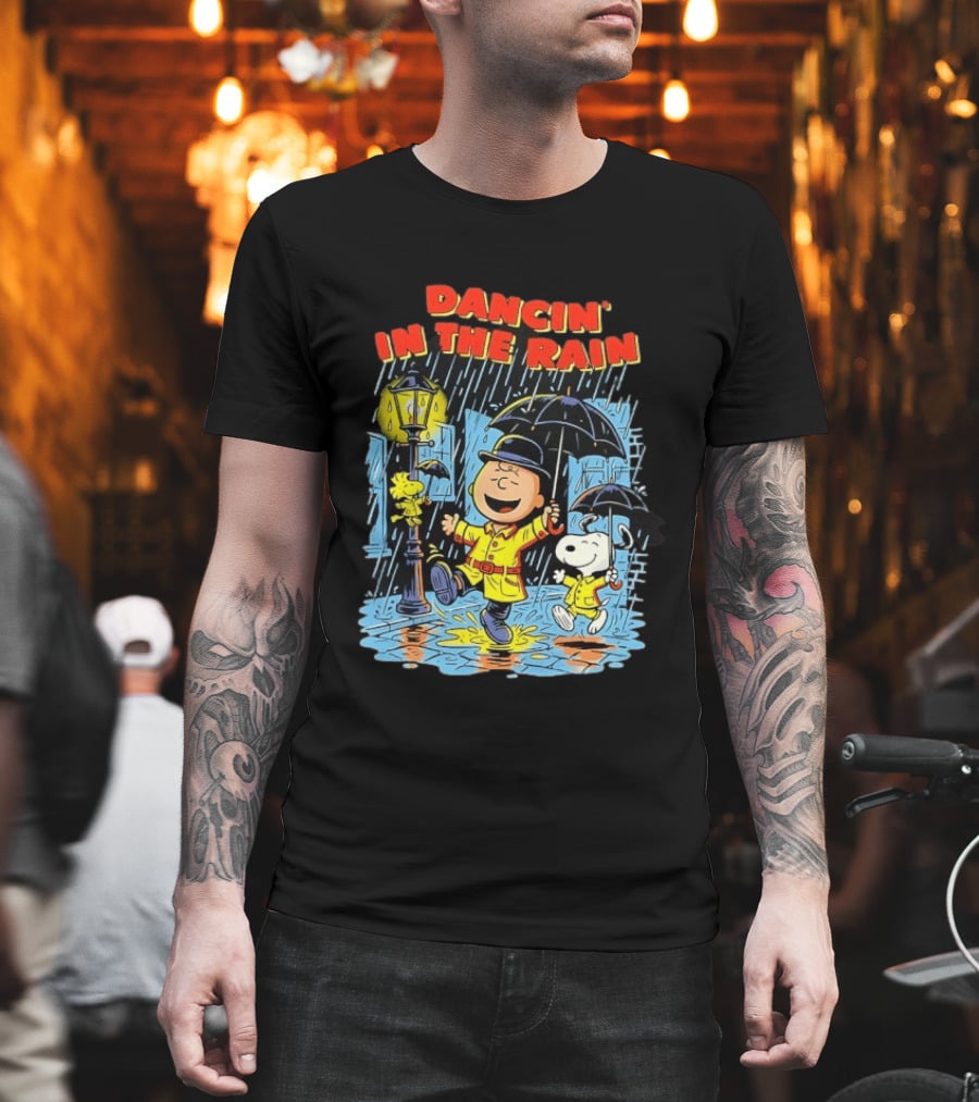 Peanuts Dancin' In The Rain Snoopy Charlie Brown Woodstock T-Shirt