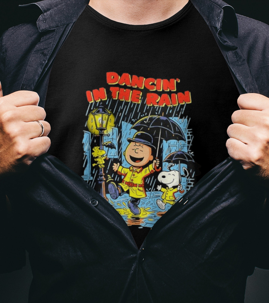 Peanuts Dancin' In The Rain Snoopy Charlie Brown Woodstock T-Shirt