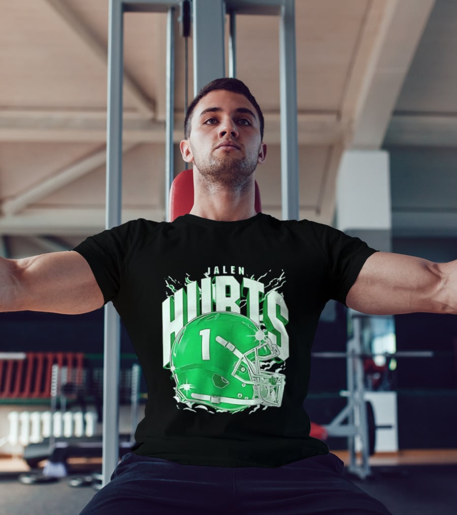 Jalen Hurts 1 Philadelphia Eagles Green Helmet Football T-Shirt